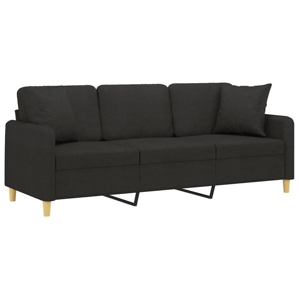 vidaXL Trivietė sofa su pagalvėmis, juoda, 180cm, audinys