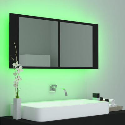 vidaXL Veidrodinė vonios spintelė su LED, juoda, 100x12x45cm, akrilas