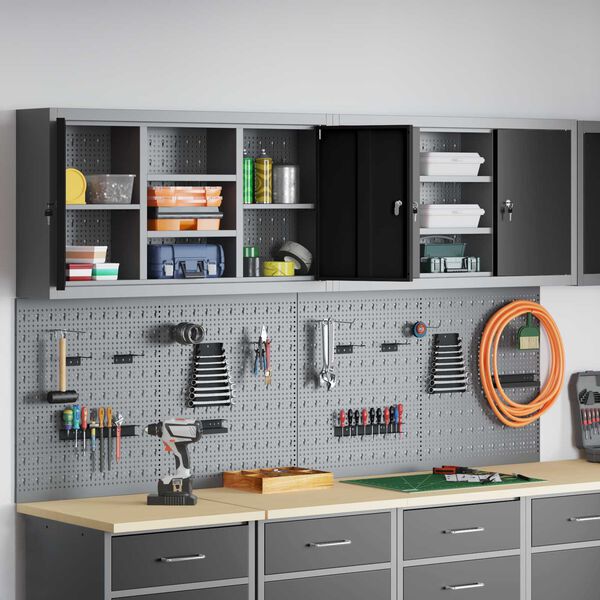 vidaXL Įrankių spintelių rinkinys su lentyna su saugykla 6 pcs Juoda