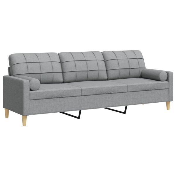 vidaXL Trivietė sofa su pagalvėlėmis, &scaron;viesiai pilka, 210cm, audinys