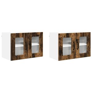 vidaXL Sieninis stiklinis kabinetas PORTO 2 pcs Rūkyta ąžuolas
