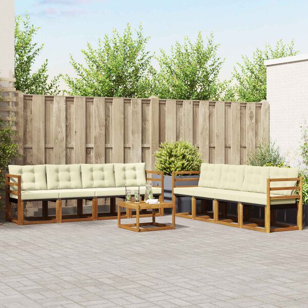 vidaXL Lauko sofos komplektas su pagalve 9 pcs Natūralus ir grietinėlė