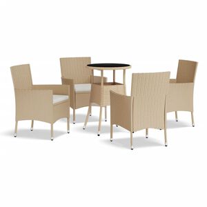 vidaXL Bistro komplektas su pagalvėlėmis, 5 dalių, smėlio, poliratanas