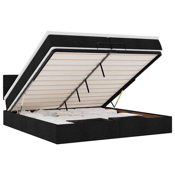 vidaXL Osmanų lova su čiužiniu Juodas 200x200 cm Audinys