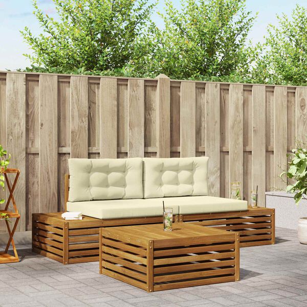 vidaXL Lauko sofos komplektas 3 Vienetas Natūralus ir grietinėlė