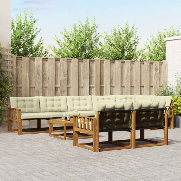 vidaXL Lauko sofos komplektas su pagalve 9 pcs Natūralus ir grietinėlė