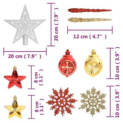 vidaXL Kalėdinių žaisliukų rinkinys, 108vnt., auksiniai ir raudoni