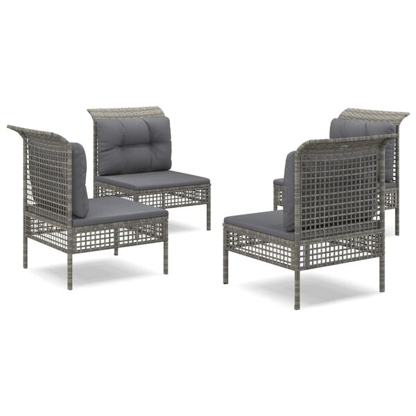 vidaXL Sodo komplektas su pagalvėlėmis, 4 dalių, pilkas, poliratanas