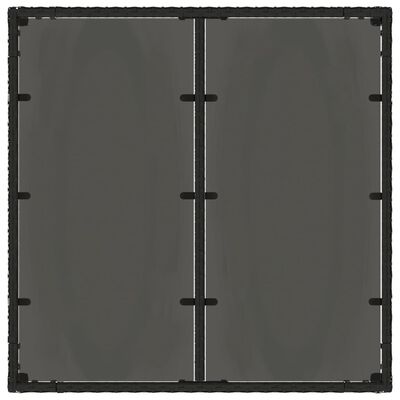 vidaXL Stalas su stikliniu stalviršiu, juodas, 90x90x75cm, poliratanas