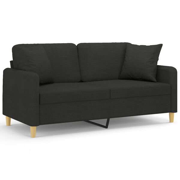 vidaXL Dvivietė sofa su pagalvėlėmis, juodos spalvos, 140cm, audinys