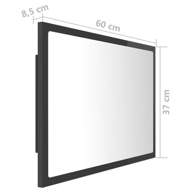 vidaXL Vonios LED veidrodis, pilkas, 60x8,5x37cm, akrilas, blizgus