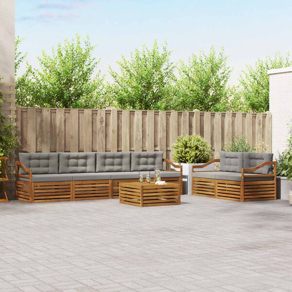 vidaXL Lauko sofos komplektas 7 pcs Natūrali ir &scaron;viesiai pilka