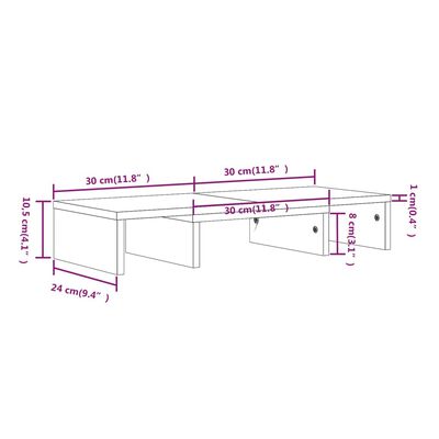 vidaXL Monitoriaus stovas, pilkas, 60x24x10,5cm, pušies masyvas