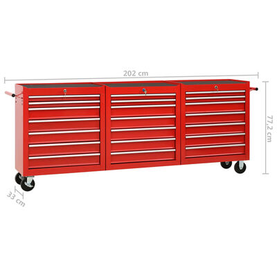 vidaXL Įrankių vežimėlis su 21 stalčiumi, raudonos spalvos, plienas