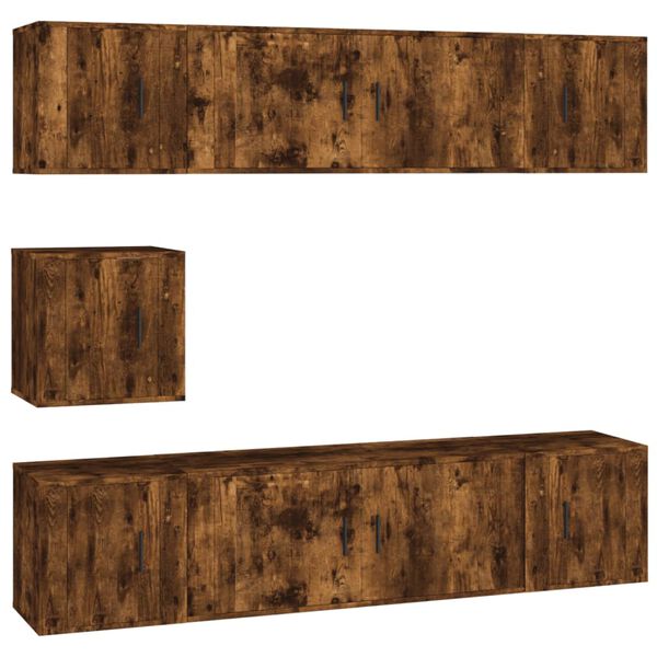 vidaXL TV spintelių komplektas, 7 dalių, dūminio ąžuolo, mediena