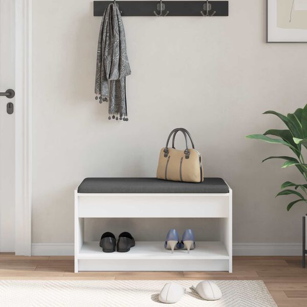 vidaXL Koridoriaus suolas su pagalve su lentyna Baltas 83 x 38 x 45 cm