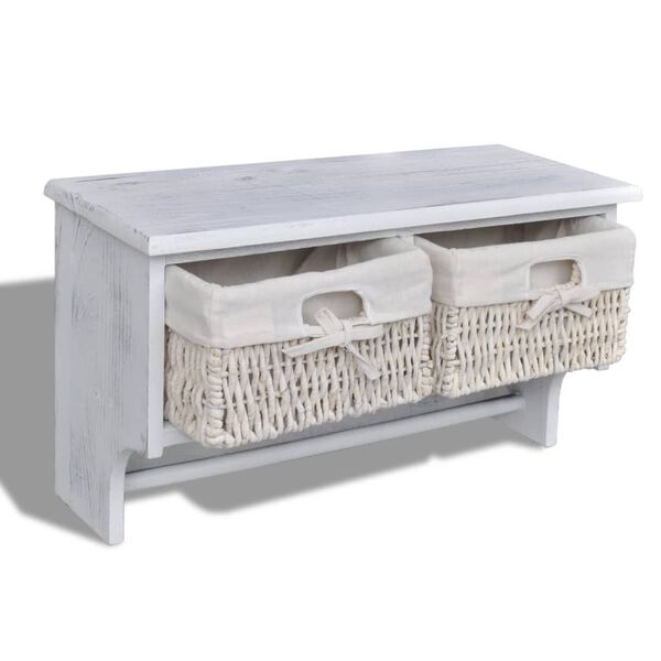 vidaXL Sieninė lentyna, balta, 60x23,5x33cm, paulovnijos mediena