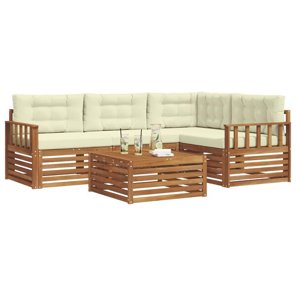 vidaXL Lauko sofos komplektas su pagalve 5 pcs Natūralus ir grietinėlė