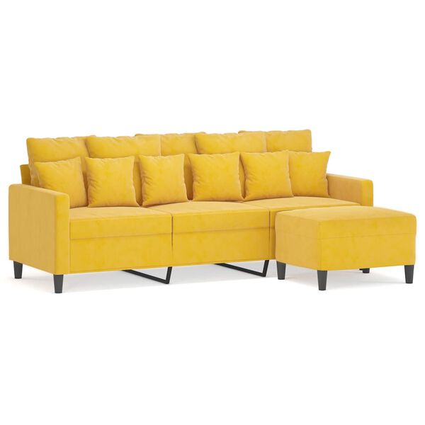 vidaXL Trivietė sofa su pakoja, &scaron;viesiai geltona, 180cm, aksomas