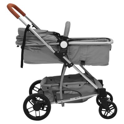 vidaXL Vaikiškas vežimėlis 2-1, šviesiai pilkos spalvos, aliuminis