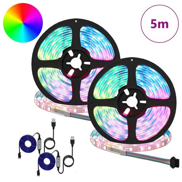 vidaXL LED juosta 2 pcs Juoda ir permatoma 2500 mm Varis ir plastikas