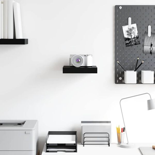 vidaXL Pakabinama sieninė lentyna, juoda, 23x23,5x3,8cm, MDF, blizgi