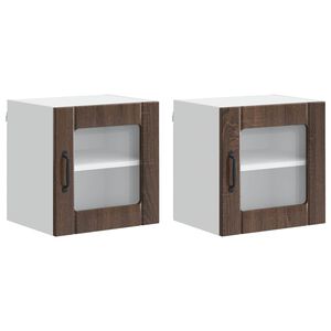 vidaXL Sieninis stiklinis kabinetas LUCCA 2 pcs Ruda ąžuolo