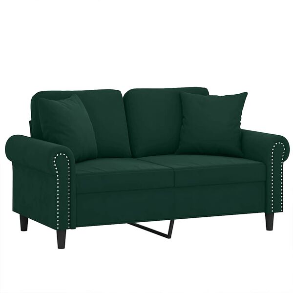 vidaXL Dvivietė sofa su pagalvėlėmis, tamsiai žalia, 120cm, aksomas
