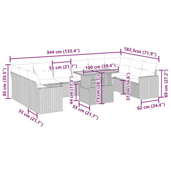 vidaXL Sodo komplektas su pagalvėlėmis, 11 dalių, smėlio, poliratanas
