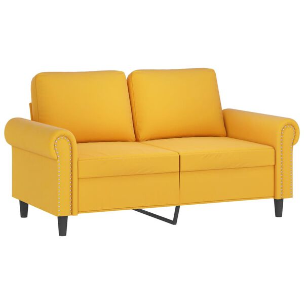 vidaXL Dvivietė sofa su pagalvėmis, &scaron;viesiai geltona, 120cm, aksomas
