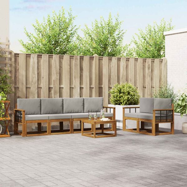 vidaXL Lauko sofos komplektas 7 pcs Natūrali ir &scaron;viesiai pilka