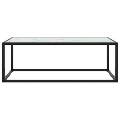 vidaXL Kavos staliukas su balto marmuro stiklu, juodas, 100x50x35cm
