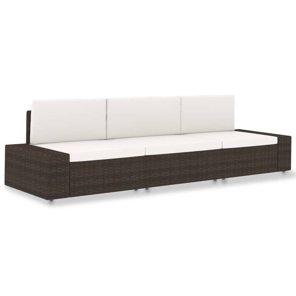 vidaXL Modulinė trivietė sofa, rudos spalvos, poliratanas
