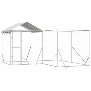 vidaXL Lauko voljeras &scaron;unims su stogu, sidabrinis, 4x4x2,5m, plienas