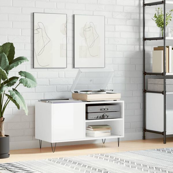 vidaXL Vinilinių plokštelių spintelė, balta, 85x38x48cm, mediena