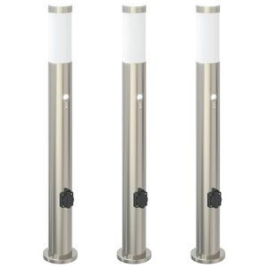 vidaXL Ap&scaron;vietimo stulpeliai su jutikliu ir lizdu, 3 vnt., 80 cm, nerūdijantis plienas, IP44