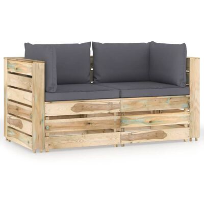 vidaXL Dvivietė sodo sofa su pagalvėlėmis, žaliai impregnuota mediena