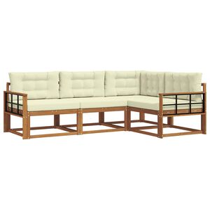 vidaXL Lauko sofos komplektas su pagalve 4 pcs Natūralus ir grietinėlė