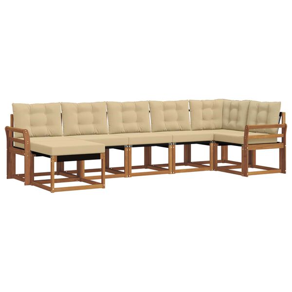 vidaXL Lauko sofos komplektas su pagalve 7 pcs Natūralus ir bežinis