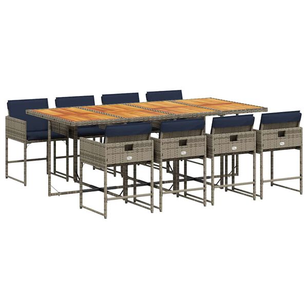 vidaXL Sodo komplektas su pagalvėlėmis, 9 dalių, pilkas, poliratanas