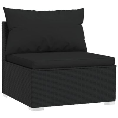 vidaXL Trivietė sofa su pagalvėlėmis, juodos spalvos, poliratanas