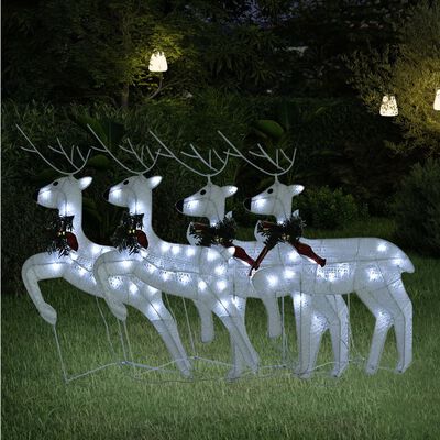 vidaXL Kalėdiniai elniai, 4vnt., šaltų baltų, 80 LED lempučių