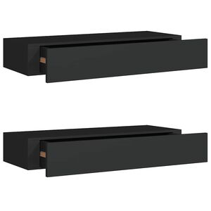 vidaXL Lentynos su stalčiais, 2vnt., juodos, 60x23,5x10cm, MDF