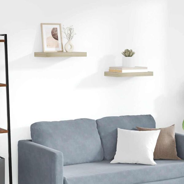 vidaXL Pakabinamos sieninės lentynos, 2vnt., ąžuolo, 40x23x3,8cm, MDF