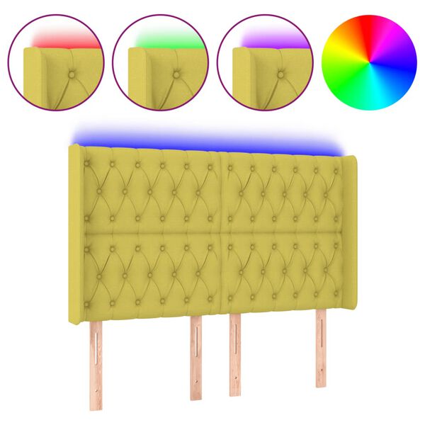 vidaXL Galvūgalis su LED, žalios spalvos, 147x16x118/128cm, audinys