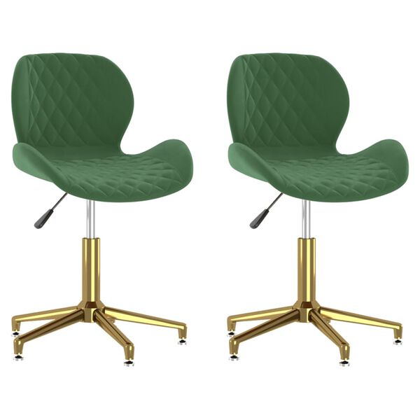 vidaXL Pasukamos valgomojo kėdės, 2vnt., tamsiai žalios, aksomas