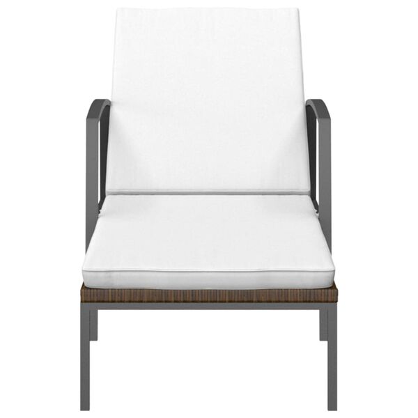 vidaXL Saulės gultai, 2 vnt., su staliuku, poliratanas, rudas