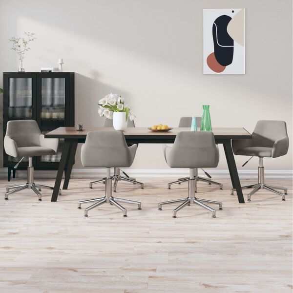 vidaXL Pasukamos valgomojo kėdės, 6vnt., &scaron;viesiai pilkos, aksomas