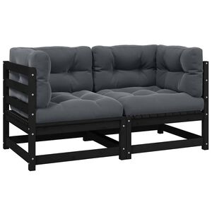 vidaXL Dvivietė sodo sofa su pagalvėlėmis, juoda, pu&scaron;ies masyvas