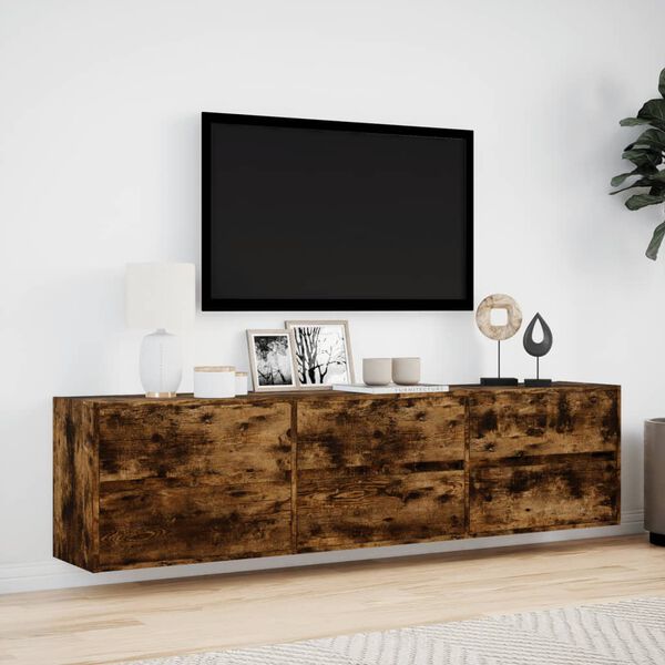 vidaXL Sieninė TV spintelė su LED lemputėmis, dūminė, 180x31x45cm